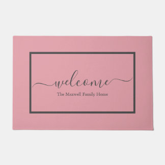 Elegant blush roze roze script familienaam welkoms deurmat