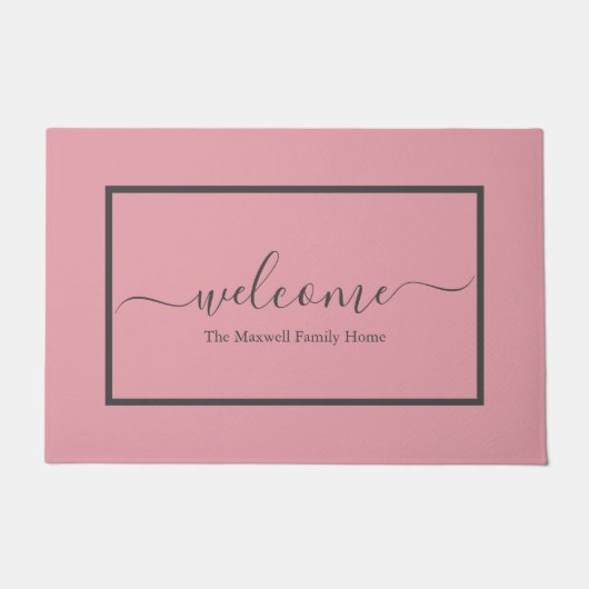 Elegant blush roze roze script familienaam welkoms deurmat (Voorkant)