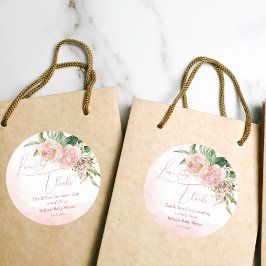 Elegant blush roze rozen baby shower bedankt ronde sticker
