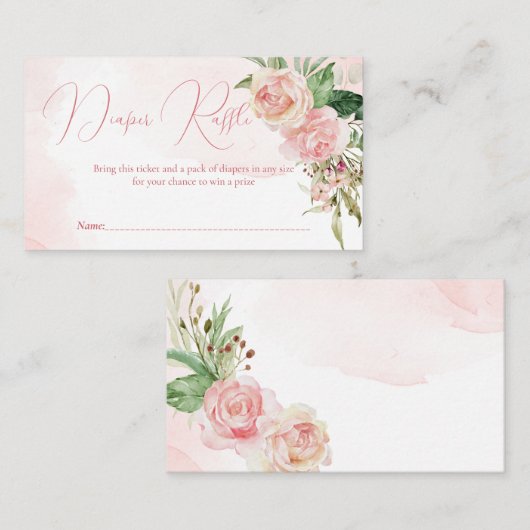 Elegant blush roze rozen baby shower diaper raffin informatiekaartje (Voorkant / Achterkant)