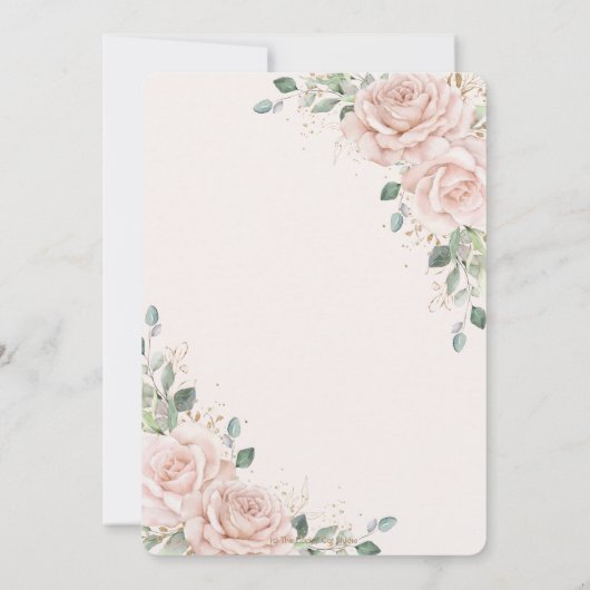 Elegant Blush Roze Rozen Bloemen Goud Bruiloft Kaart (Achterkant)
