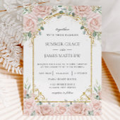 Elegant Blush Roze Rozen Bloemen Goud Bruiloft Kaart