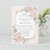 Elegant Blush Roze Rozen Bloemen Groen Bruiloft Kaart (Staand voorkant)