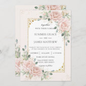 Elegant Blush Roze Rozen Bloemen Groen Bruiloft Kaart (Voorkant / Achterkant)