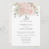 Elegant Blush Roze Rozen Bloemen Groen Bruiloft Kaart (Voorkant / Achterkant)