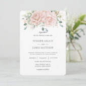 Elegant Blush Roze Rozen Bloemen Groen Bruiloft Kaart (Staand voorkant)