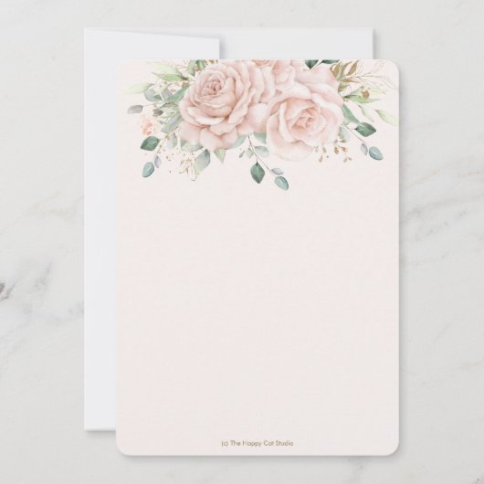 Elegant Blush Roze Rozen Bloemen Groen Bruiloft Kaart (Achterkant)