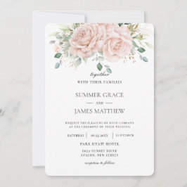 Elegant Blush Roze Rozen Bloemen Groen Bruiloft Kaart