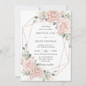 Elegant Blush Roze Rozen Bloemen Roos Gouden Bruil Kaart (Voorkant)