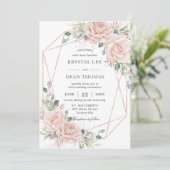 Elegant Blush Roze Rozen Bloemen Roos Gouden Bruil Kaart (Staand voorkant)