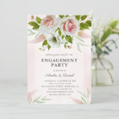 Elegant Blush Roze Rozen Bloemen Verlovingsfeest Kaart (Staand voorkant)