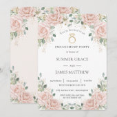 Elegant Blush Roze Rozen Bloemenring Verloving Kaart (Voorkant / Achterkant)