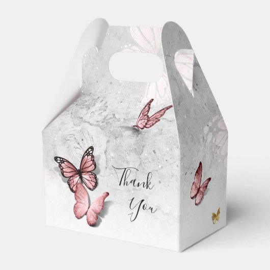 Elegant Blush Roze Rozen Gold Butterfly Sjabloon Bedankdoosjes (Achterkant)