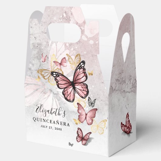 Elegant Blush Roze Rozen Gold Butterfly Sjabloon Bedankdoosjes (Geopend)