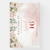 Elegant blush roze rozen groen roos goudzoet 16 spandoek (Verticaal)