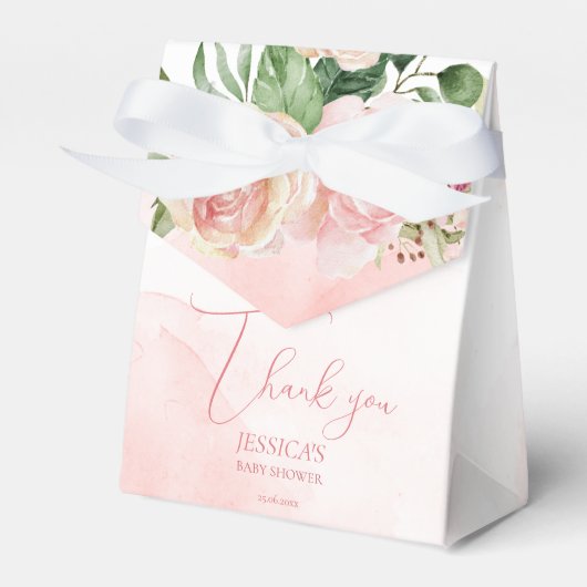 Elegant blush roze rozen het is een meisje baby sh bedankdoosjes (Voorkant Zijde)