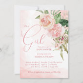 Elegant blush roze rozen het is een meisje baby sh kaart (Voorkant)