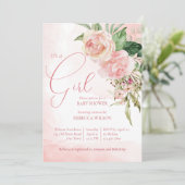 Elegant blush roze rozen het is een meisje baby sh kaart (Staand voorkant)