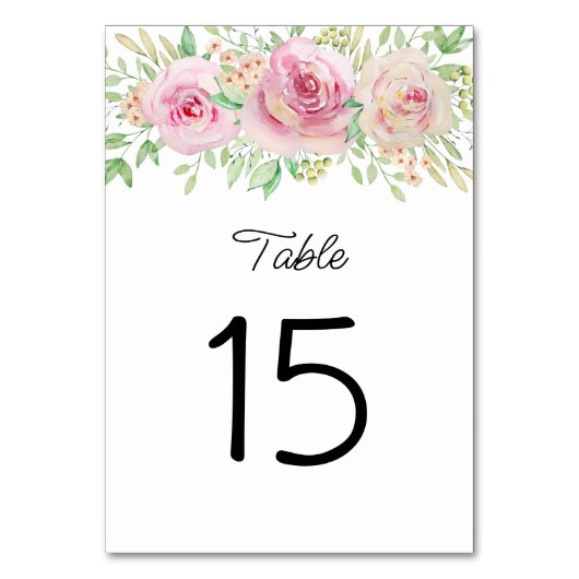 Elegant Blush Roze Rozen Tafelnummer (Voorkant)