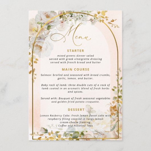 Elegant Blush Roze Rozen Vrijgezellenfeest Menu (Voorkant)