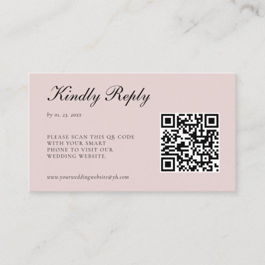Elegant Blush Roze RSVP QR Code Bruiloft Informatiekaartje (Voorkant)