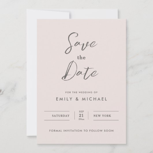 Elegant Blush Roze Script Bruiloft Save the Date Kaart (Voorkant)
