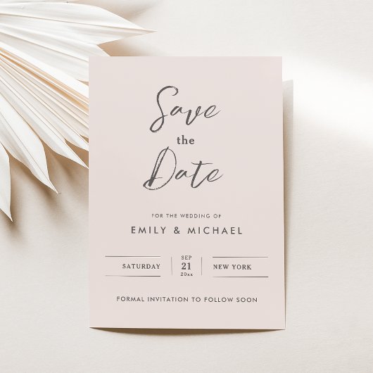Elegant Blush Roze Script Bruiloft Save the Date Kaart