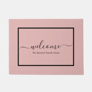 Elegant blush roze script naam welkome naam    deurmat
