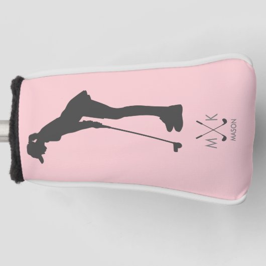 Elegant Blush Roze | Silhouet van Vrouw Golfer Golfheadcover (Voorkant)