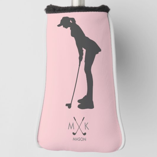 Elegant Blush Roze | Silhouet van Vrouw Golfer Golfheadcover (Draai 90)