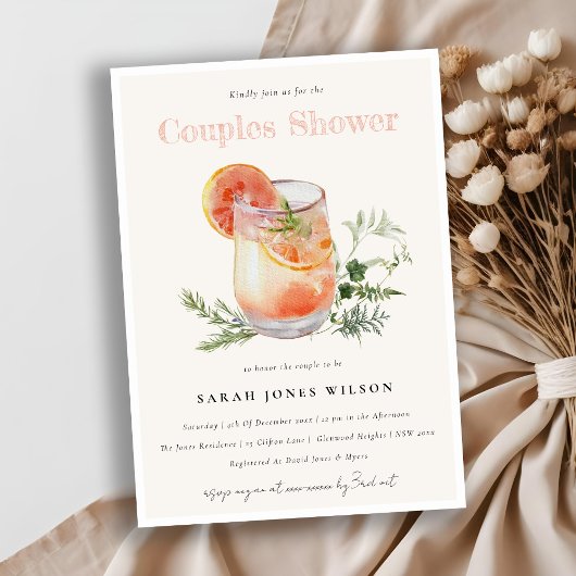 Elegant Blush Roze Sinaasappel Cocktail Couples Sh Kaart
