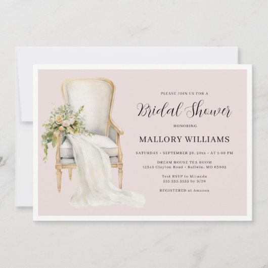 Elegant Blush Roze Stoel Vrijgezellenfeest Kaart (Voorkant)