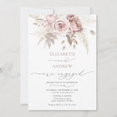 Elegant Blush Roze Stoffig Roos Bloemen Verloving Kaart (Voorkant)