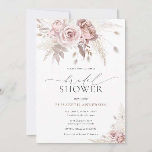 Elegant Blush Roze Stoffig Roos Bloemen Vrijgezell Kaart (Voorkant)