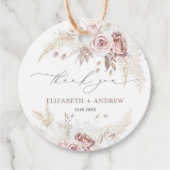 Elegant Blush Roze Stoffig Roos Bloemenbruiloft Bedankjes Labels (Voorkant)
