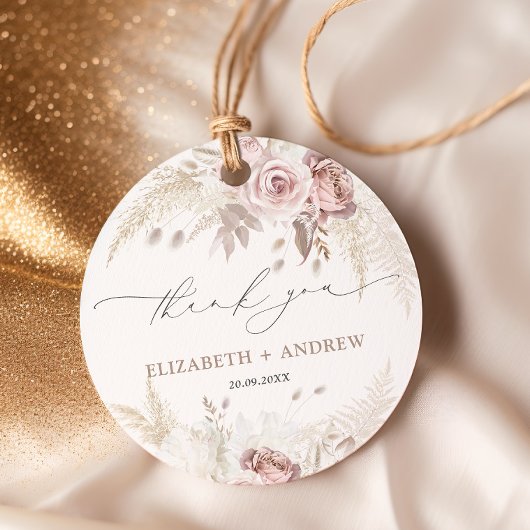 Elegant Blush Roze Stoffig Roos Bloemenbruiloft Bedankjes Labels