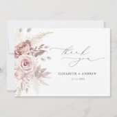 Elegant Blush Roze Stoffig Roos Bloemenbruiloft Bedankkaart (Voorkant)