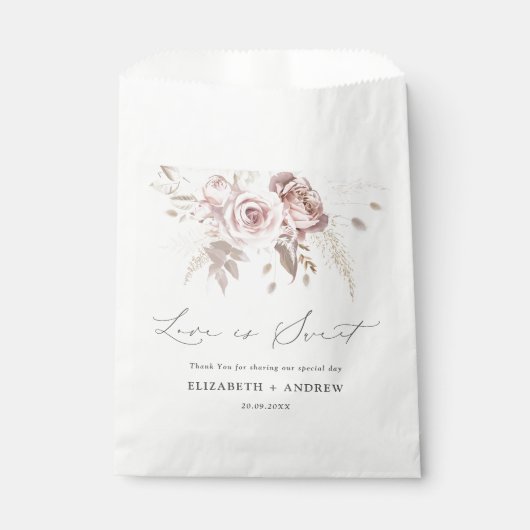 Elegant Blush Roze Stoffig Roos Bloemenbruiloft Bedankzakje (Voorkant)