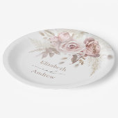 Elegant Blush Roze Stoffig Roos Bloemenbruiloft Papieren Bordje (Gekanteld)
