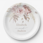 Elegant Blush Roze Stoffig Roos Bloemenbruiloft Papieren Bordje (Voorkant)