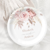 Elegant Blush Roze Stoffig Roos Bloemenbruiloft Papieren Bordje