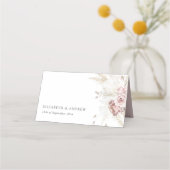 Elegant Blush Roze Stoffig Roos Bloemenbruiloft Plaatskaartje (Voorkant)