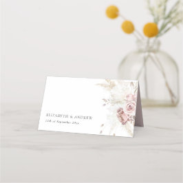 Elegant Blush Roze Stoffig Roos Bloemenbruiloft Plaatskaartje