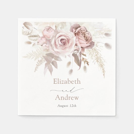 Elegant Blush Roze Stoffig Roos Bloemenbruiloft Servet (Voorkant)
