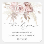 Elegant Blush Roze Stoffig Roos Bloemenbruiloft Vierkante Sticker (Voorkant)