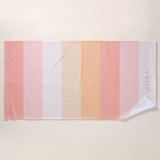 Elegant blush roze strepen scriptnaam strandlaken (Voorkant)