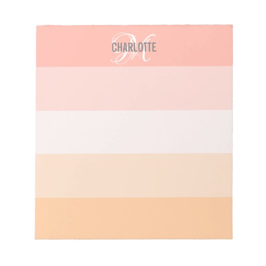 Elegant blush roze strips monogram naam notitieblok (Voorkant)