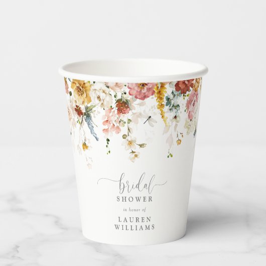 Elegant Blush Roze Tuin Bloemen Vrijgezellenfeest Papieren Bekers (Achterkant)