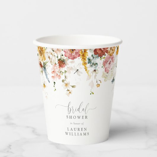 Elegant Blush Roze Tuin Bloemen Vrijgezellenfeest Papieren Bekers (Voorkant)