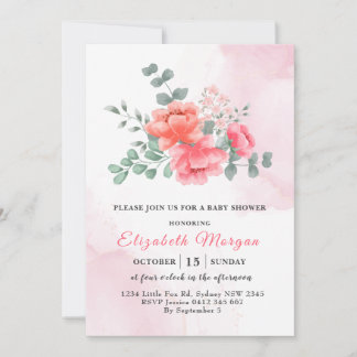 Elegant blush roze waterverf baby shower kaart
